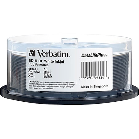 VERBATIM Bd-R Dl 50Gb 6X Datalifeplus White Inkjet Hub Printable 97334